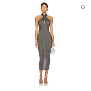ALIX NYC Oliver Midi Dress Silver/ Black Sparkle
